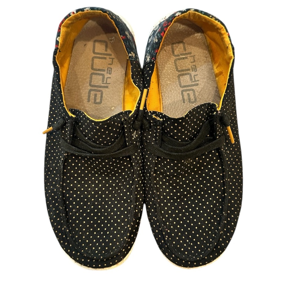 Hey Dude Women's Wendy Funk Floral Dot Shoe Black Gold Size 8